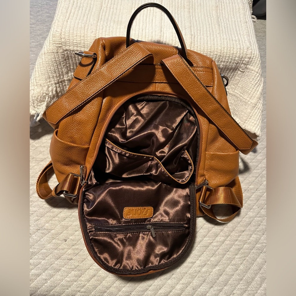 Saddle Brown Leather Backpack - image 4